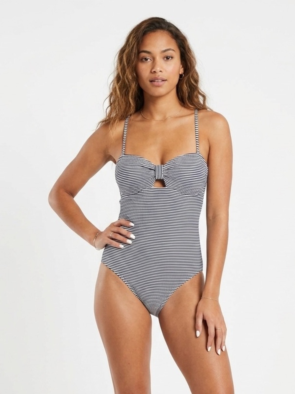 Kiabi Striped One Piece Swimsuit Nautical Seersucker Beach Summer Size L NEW